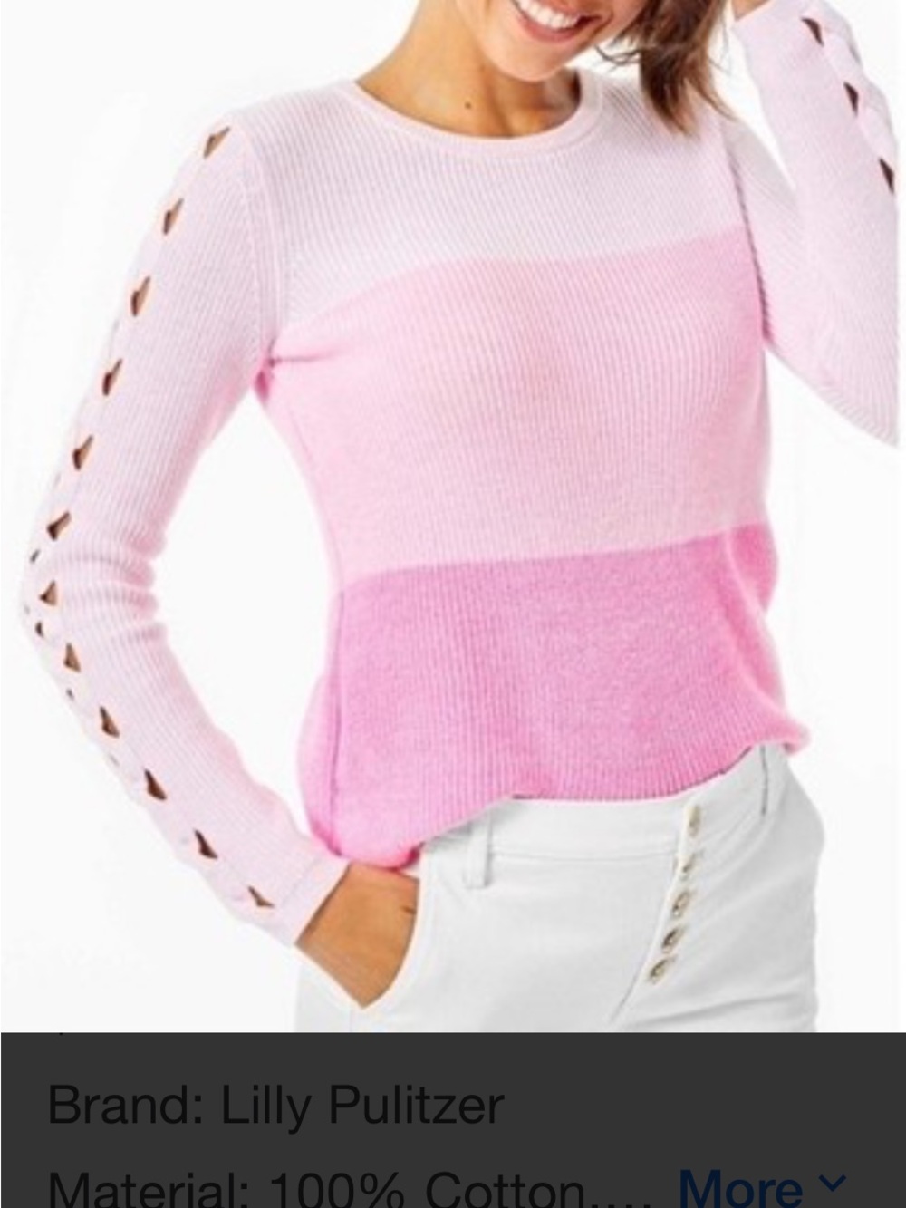 Lilly Pulitzer Pink Ombre Crewneck Sweater with Ladder-Sleeve Cutouts